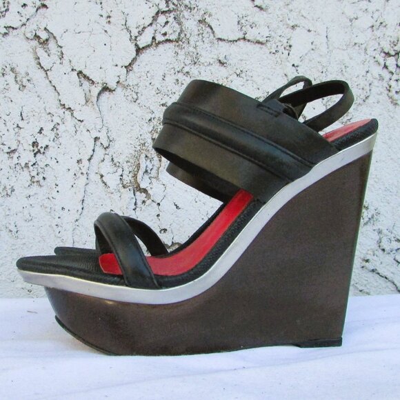 Charles Jordan black leather platform sandals 5.5 - Picture 3 of 7